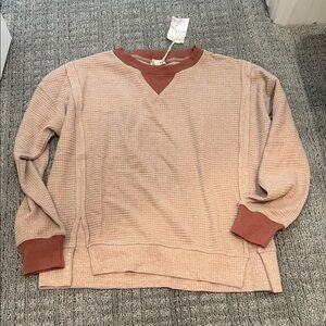 Hem & Thread Tan/rust Waffle Knit Top
